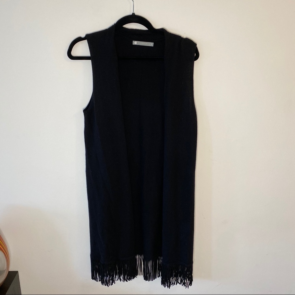 InCashmere Black Cardigan Suede Fringe S NWOT